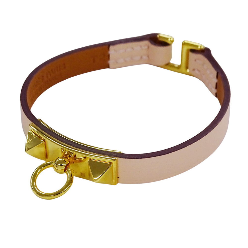 Hermes Mini Rival Bracelet for Women, Brand Leather, Metal, Pink Tones, Gold ...